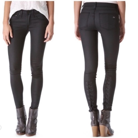 RAG & BONE Devi Lace-Up Coated Skinny Jeans Shoreditch cropped Size 26 - Picture 1 of 13